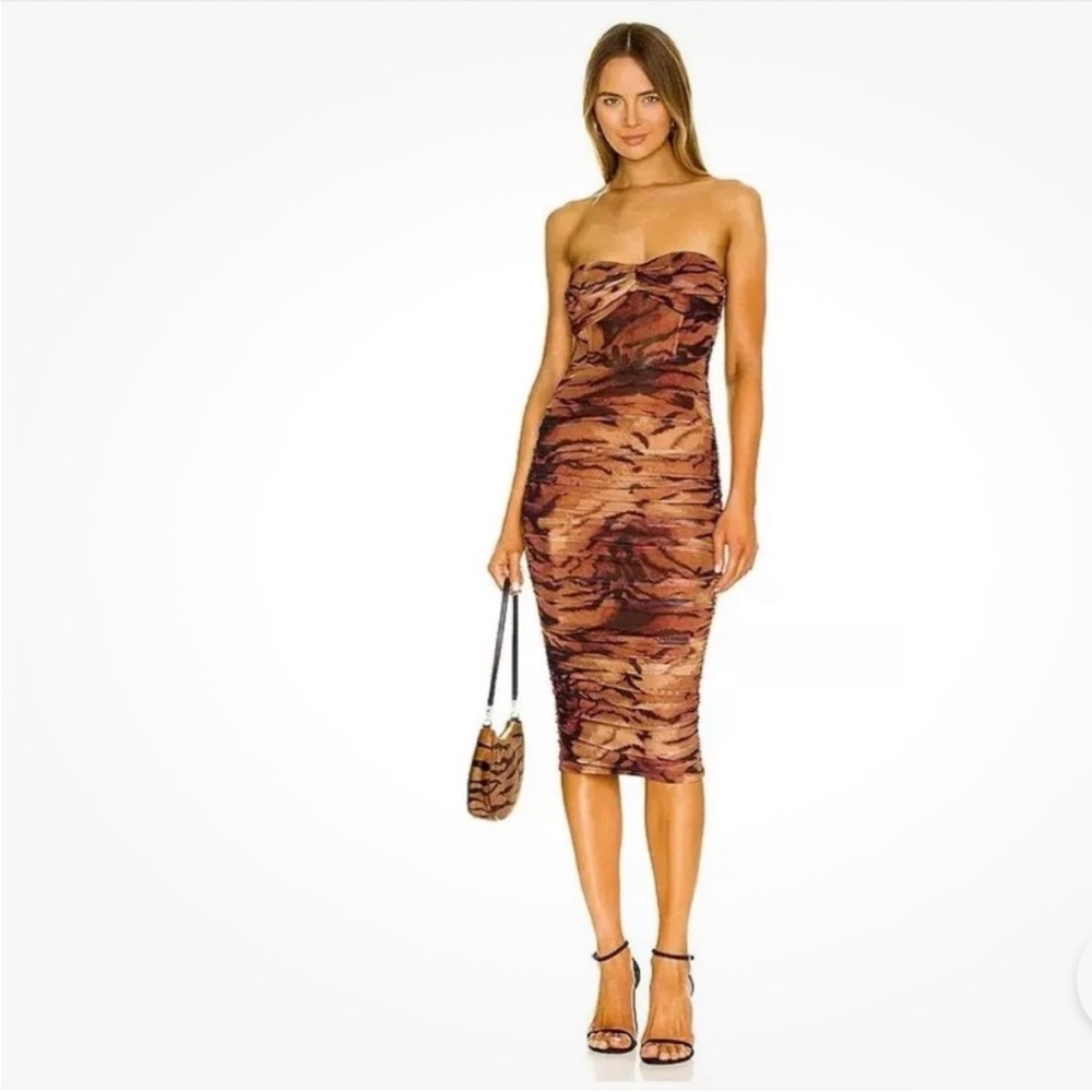 Camila Coelho Brown Tiger-Print Strapless Maxi Dress